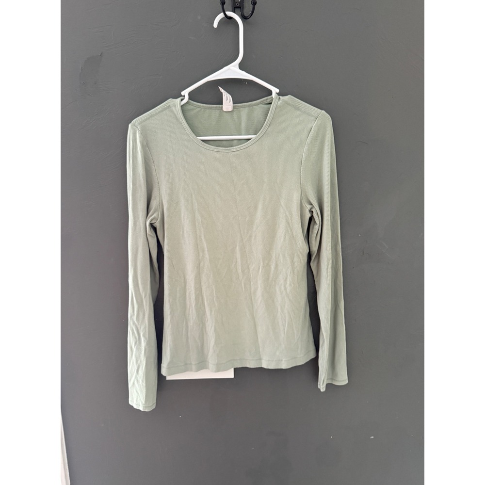 Yogalicious Kathleen Ribbed Long Sleeve Top Built-in Bra Sage Green Large